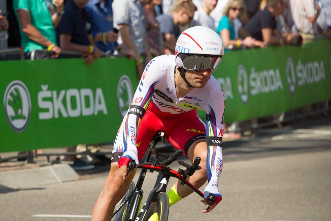 Team Katusha sports the new Giro TT helmet. Photo: San Cavallari, Velo News